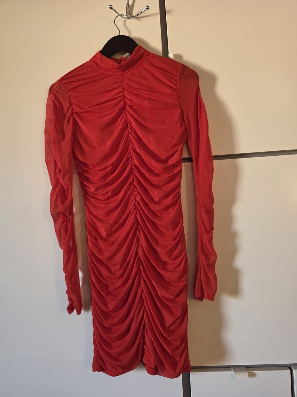 Wild Fable Red Ruched Mesh Long Sleeve Mini Dress Size M